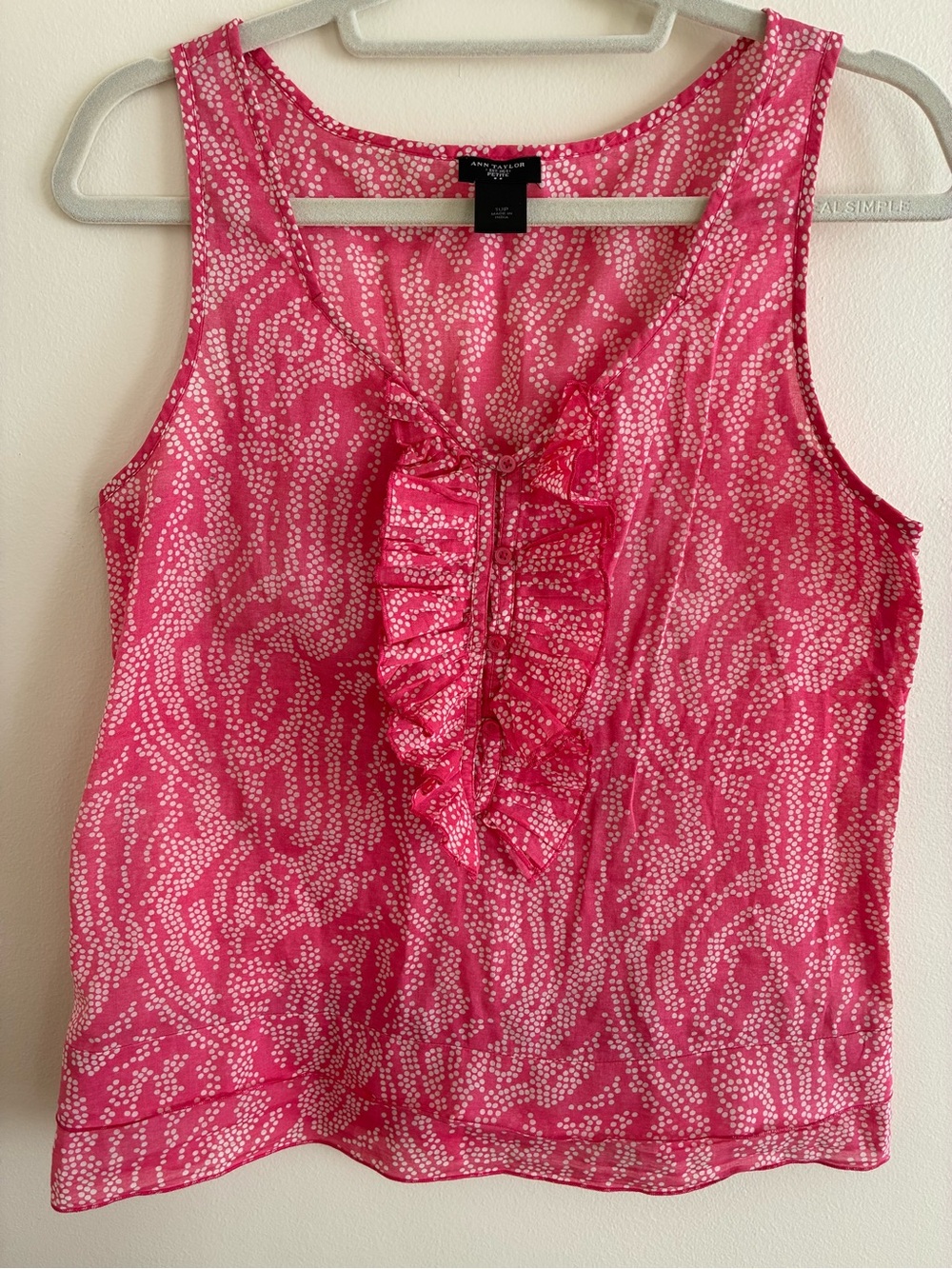Ann Taylor Hot Pink Printed Ruffle Tank Top 10P